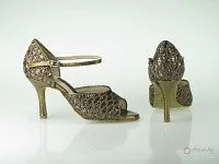 3" Lana -- Slim Heel Latin Sandal -- Brown Net Glitter & Bronze Embossed PU Peace Step