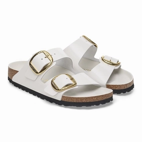 Arizona Hammered Big Buckle | High-Shine Patent Leather | Antique White Comfort Wedge