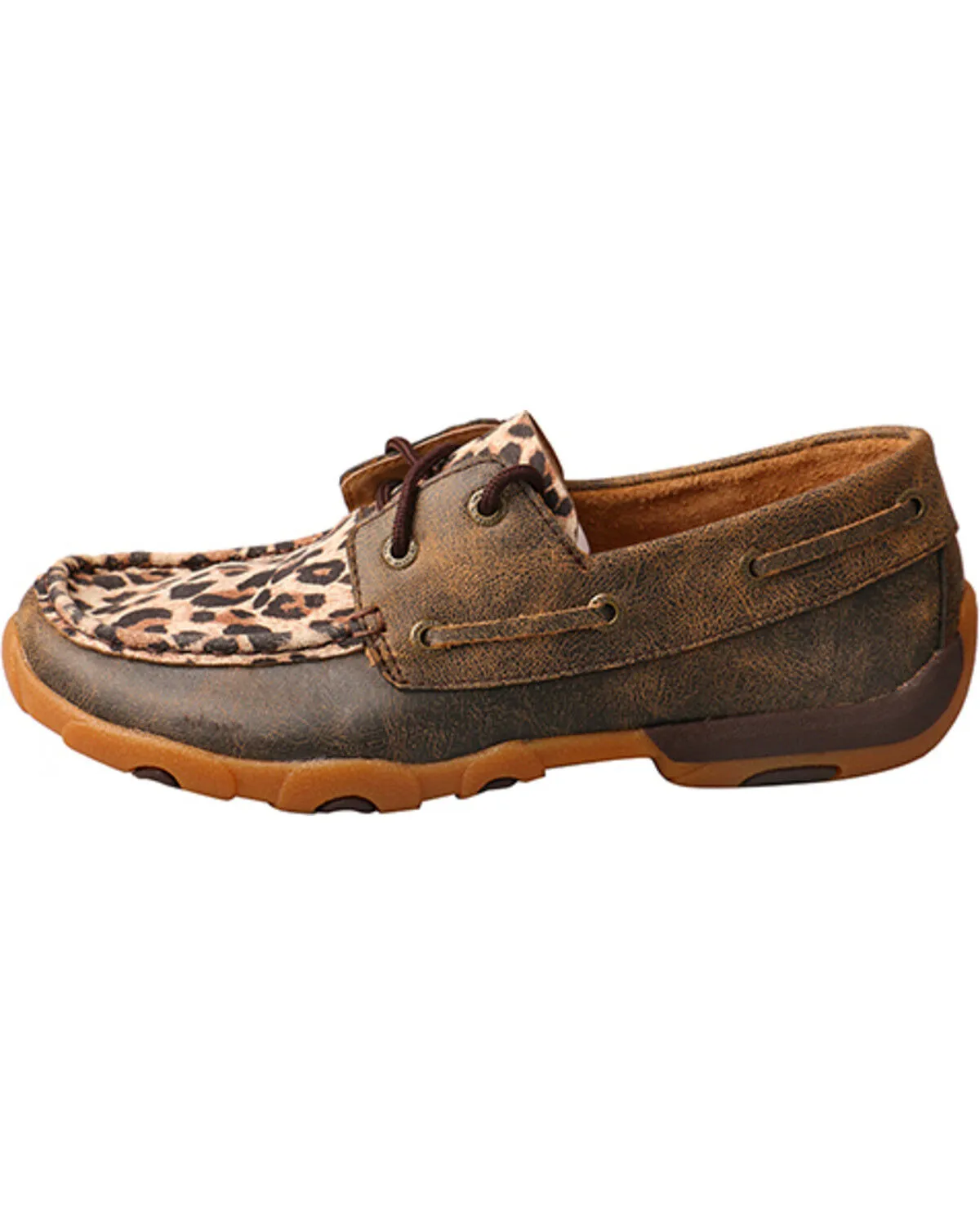 Stylish Minimal Weekend Style Twisted X Women's Bomber Leather & Leopard Driving Moc Casual Shoe WDM0057
