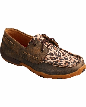 Event Go Twisted X Women's Bomber Leather & Leopard Driving Moc Casual Shoe WDM0057