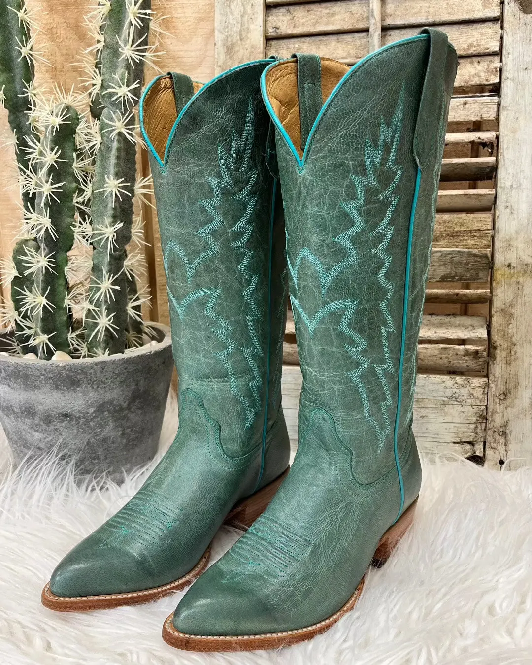 Padded Textile Lining Black Star Women's Dusty Turquoise Sierra Almond Toe Cowgirl Boots WBAL004