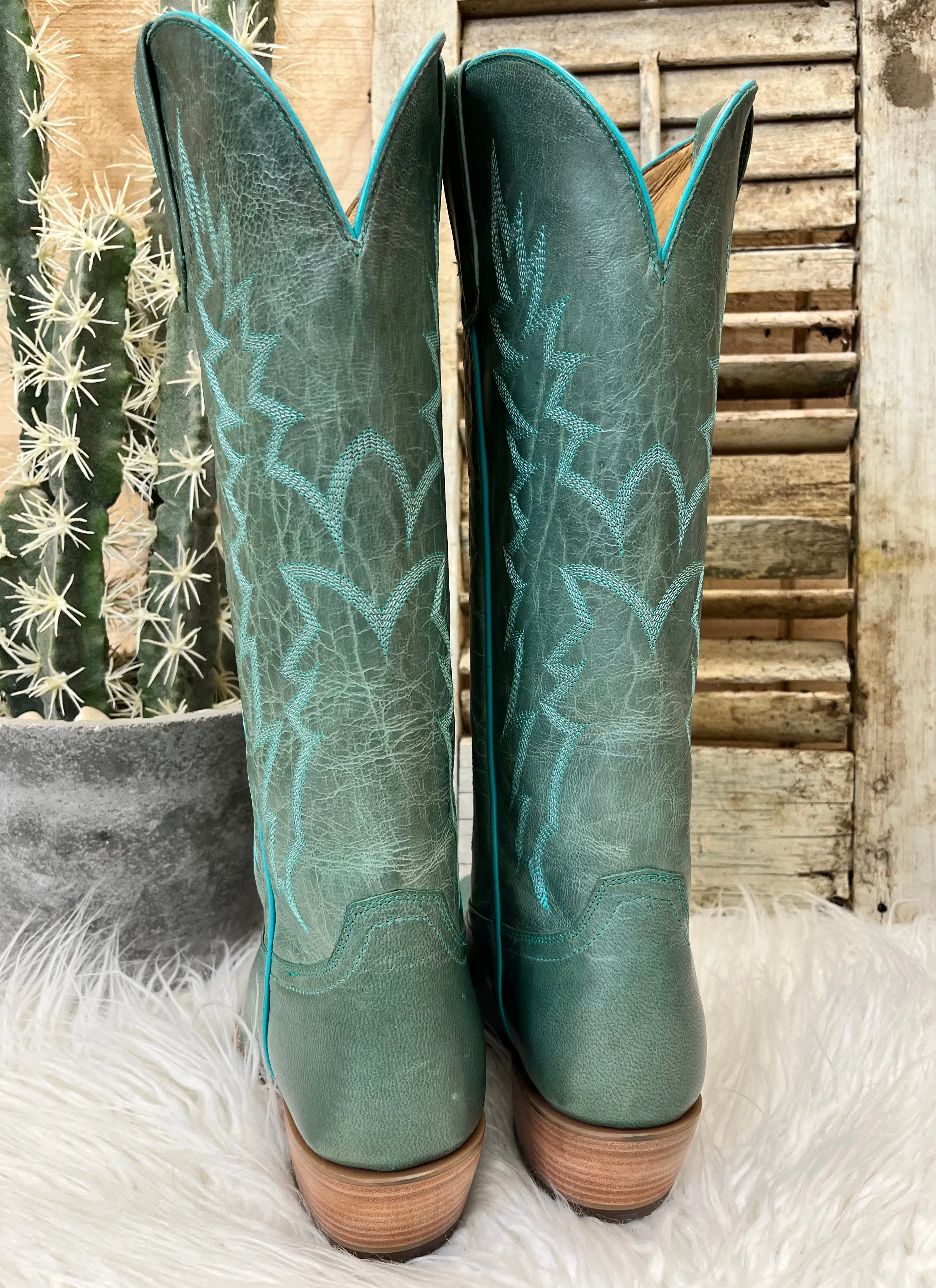 Black Star Women's Dusty Turquoise Sierra Almond Toe Cowgirl Boots WBAL004 Memory Foam