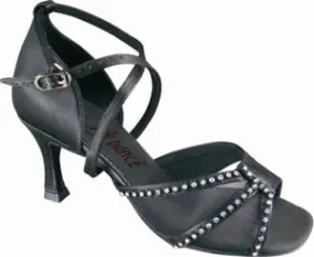 Breathable Indoor Fitness 2.5" Gia -- Flare Heel Latin Sandal -- Black Satin