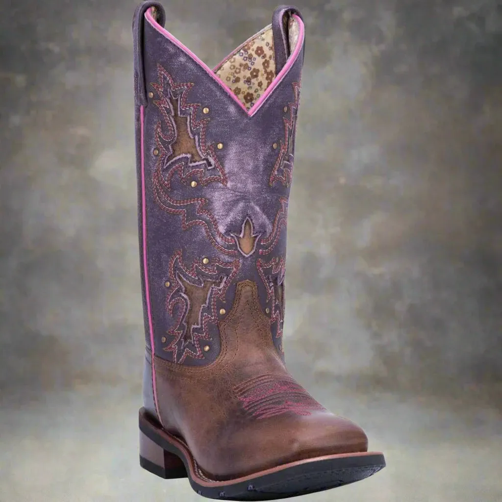 Casual Outfit Durable Design Laredo Women's Lola Brown & Purple Inlay Square Toe Cowgirl Boots 5657
