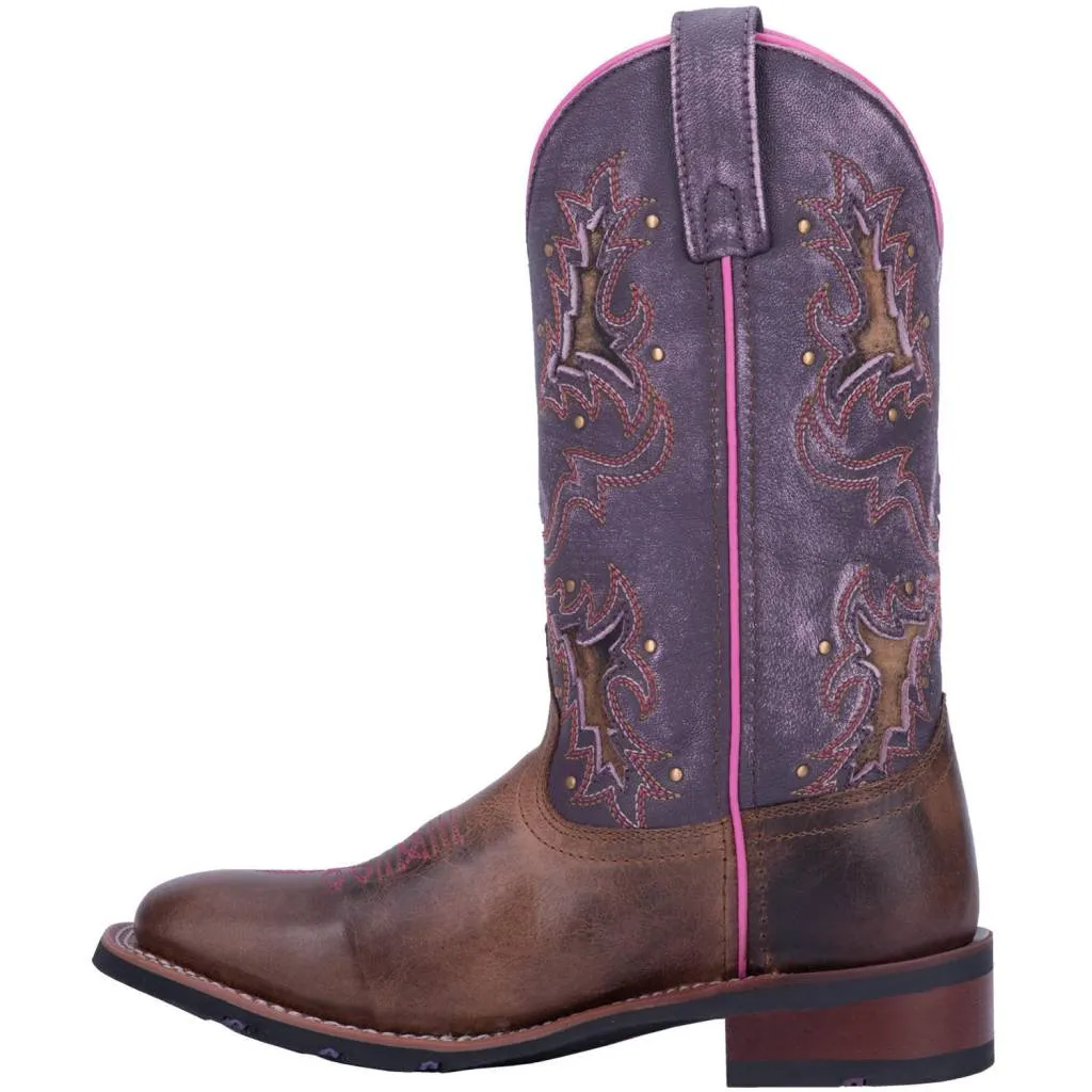 Scandi Cool Adventure Time Laredo Women's Lola Brown & Purple Inlay Square Toe Cowgirl Boots 5657