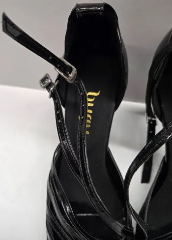 Ice Grip Multi Purpose 3" Impressions -- Women's Flare Heel Latin Sandal -- Black Patent