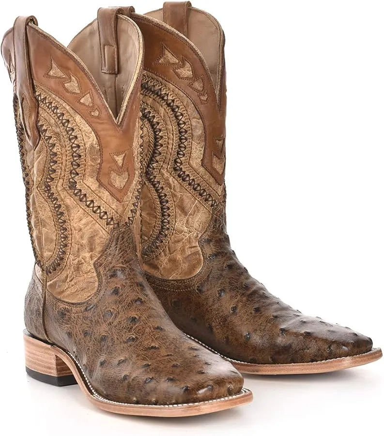 Corral Men's Orix Tan Ostrich Overlay Square Toe Cowboy Boots A4008 synthetic material Side zipper
