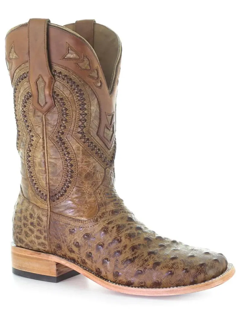 Corral Men's Orix Tan Ostrich Overlay Square Toe Cowboy Boots A4008 Sleek Function