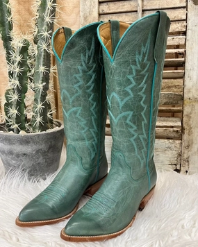 Padded Textile Lining Black Star Women's Dusty Turquoise Sierra Almond Toe Cowgirl Boots WBAL004