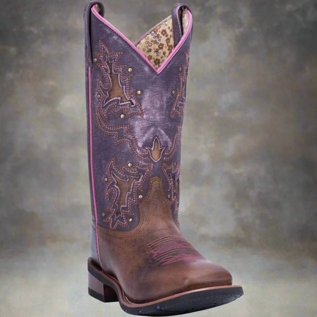 Casual Outfit Durable Design Laredo Women's Lola Brown & Purple Inlay Square Toe Cowgirl Boots 5657