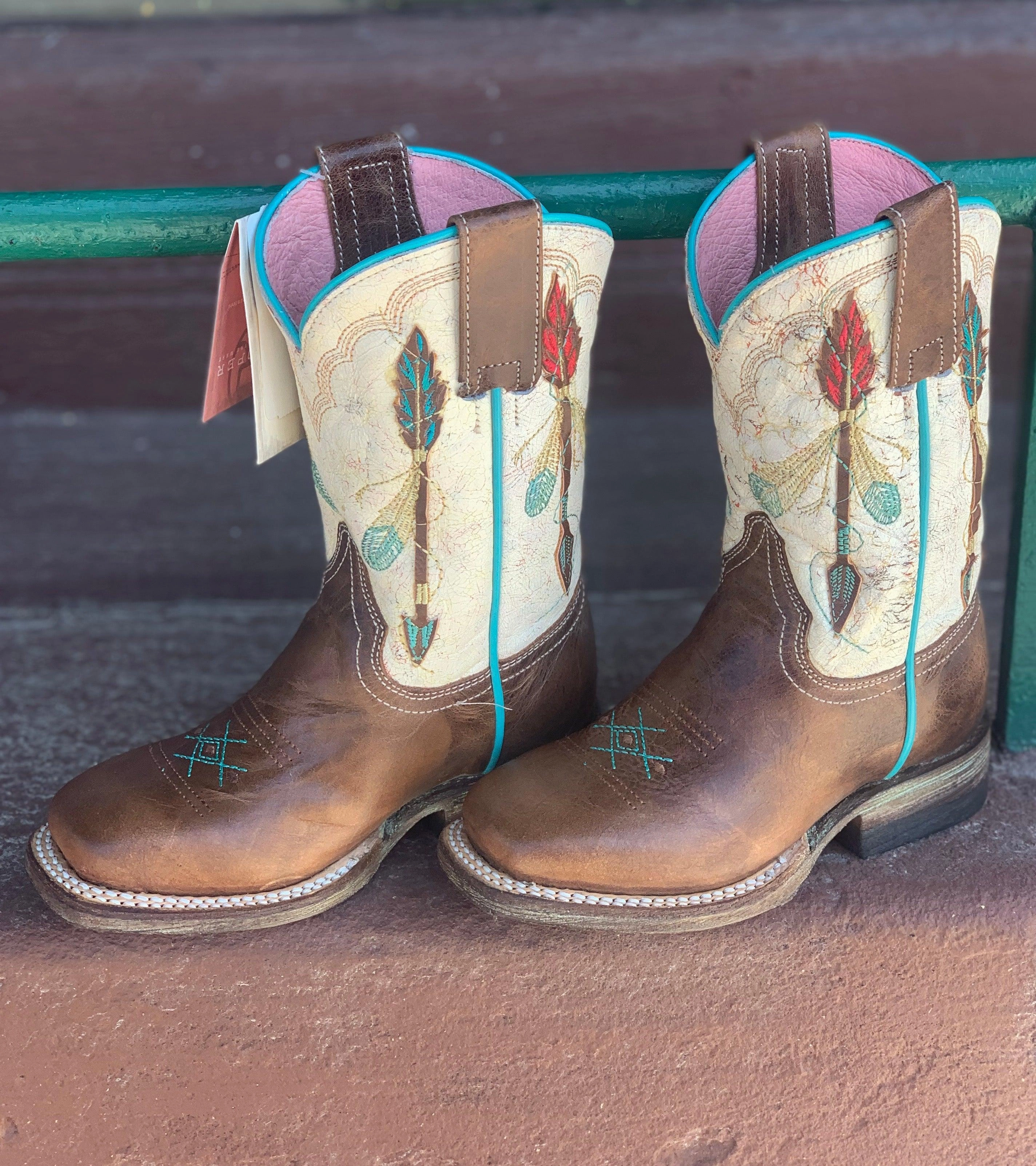 BreathableMesh Chukka Silhouette Roper Girl's Arrow Square Toe Cowgirl Boots 7023-8287