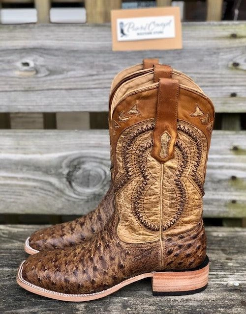 Corral Men's Orix Tan Ostrich Overlay Square Toe Cowboy Boots A4008 Adjustable Strap