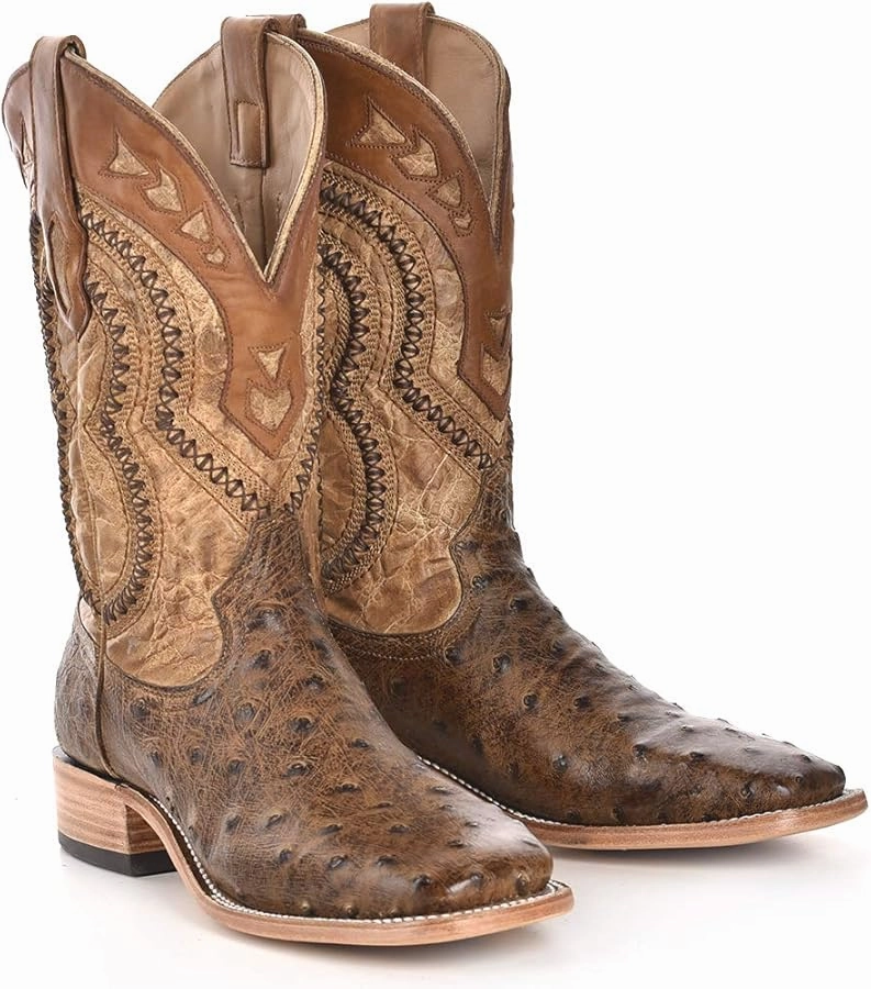 Corral Men's Orix Tan Ostrich Overlay Square Toe Cowboy Boots A4008 synthetic material Side zipper