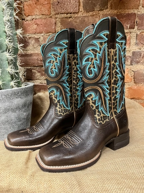 Running Comfort Ariat Women's Chocolate and Leopard Print Shock Shield Wide Square Toe Cowgirl Boots 10038276