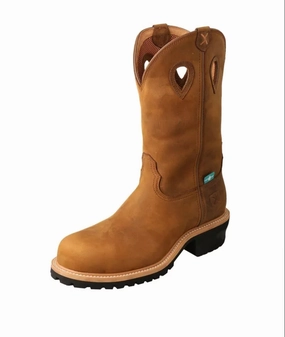 Twisted X Men's Distressed Saddle Leather Waterproof Composite Toe Pull On Logger Work Boots MLGCW01 Leather