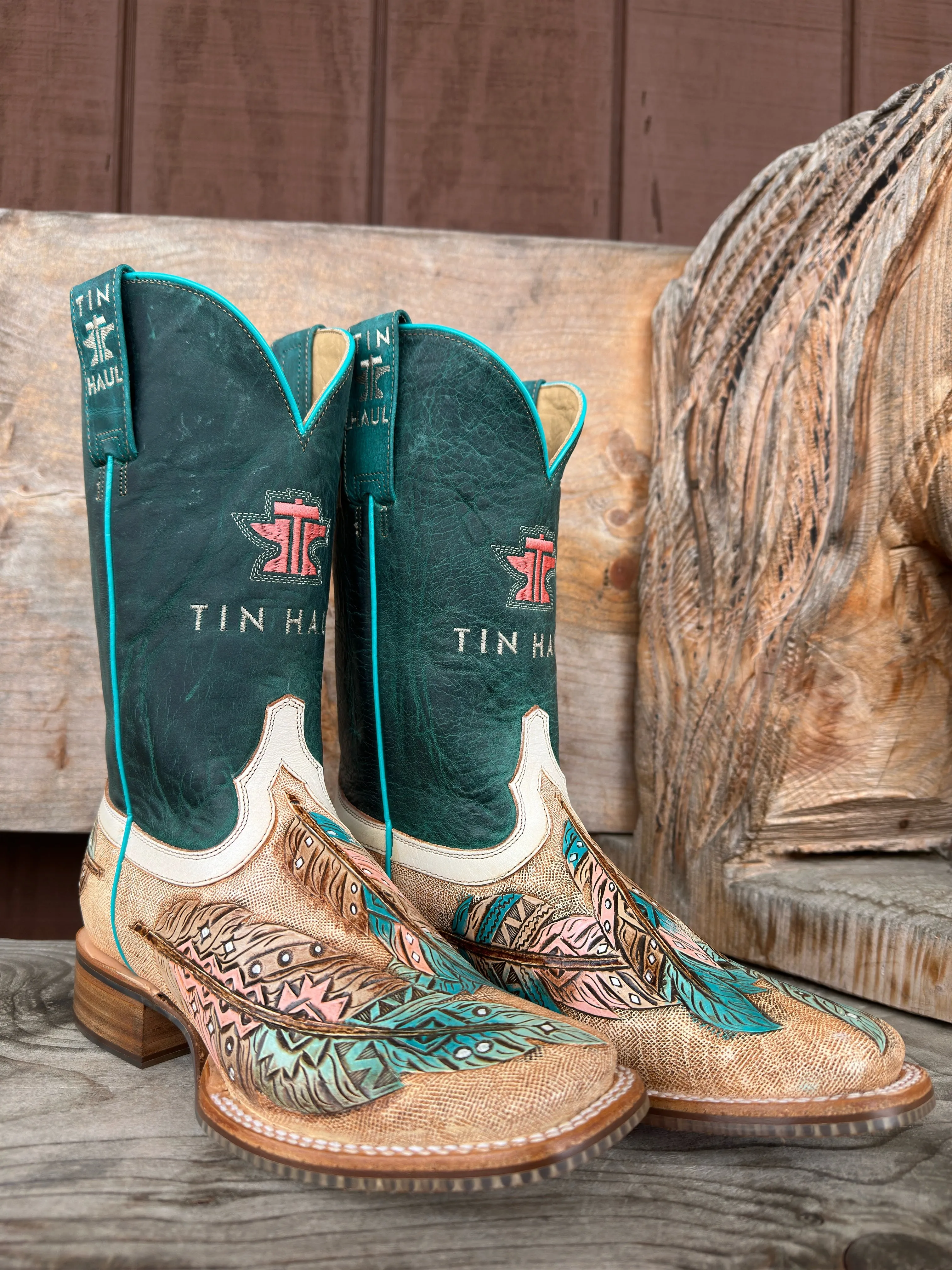 Flexible Fit Functional Form Tin Haul Women's Birds of a Feather Square Toe Western Cowgirl Boots 0007-1541