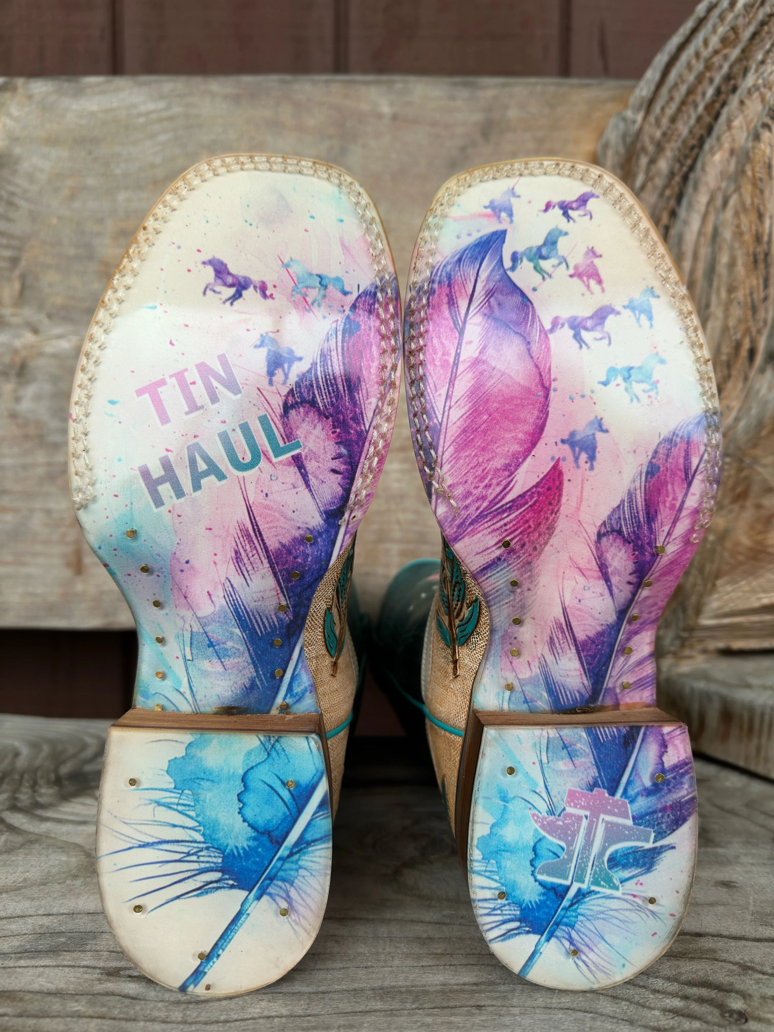 Tin Haul Women's Birds of a Feather Square Toe Western Cowgirl Boots 0007-1541 All-Terrain Use Slim Line