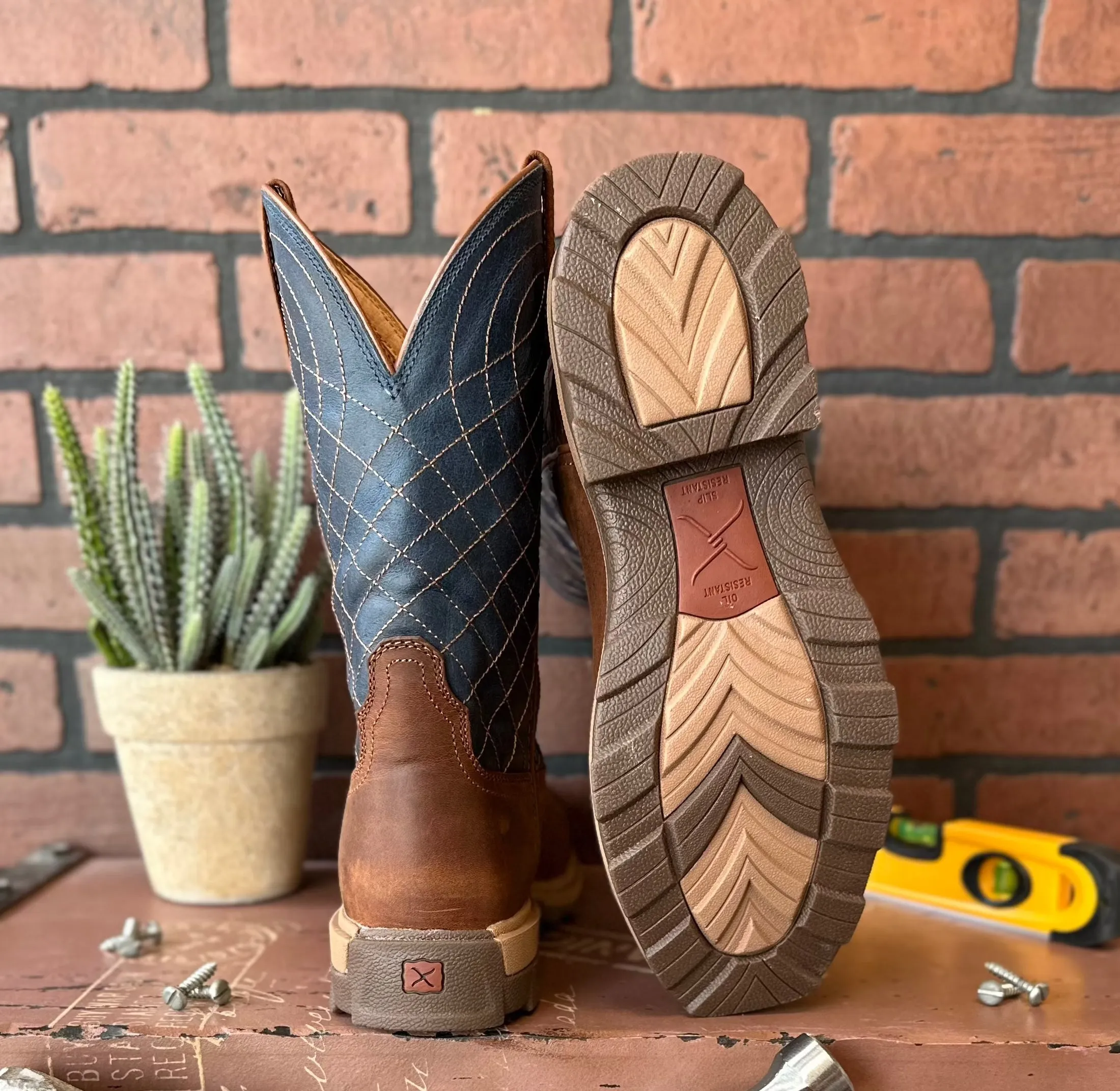 Trail Friendly Waterproof Feature Twisted X Men's Brown & Blue Nano Safety Toe Western Work Boots MULN004