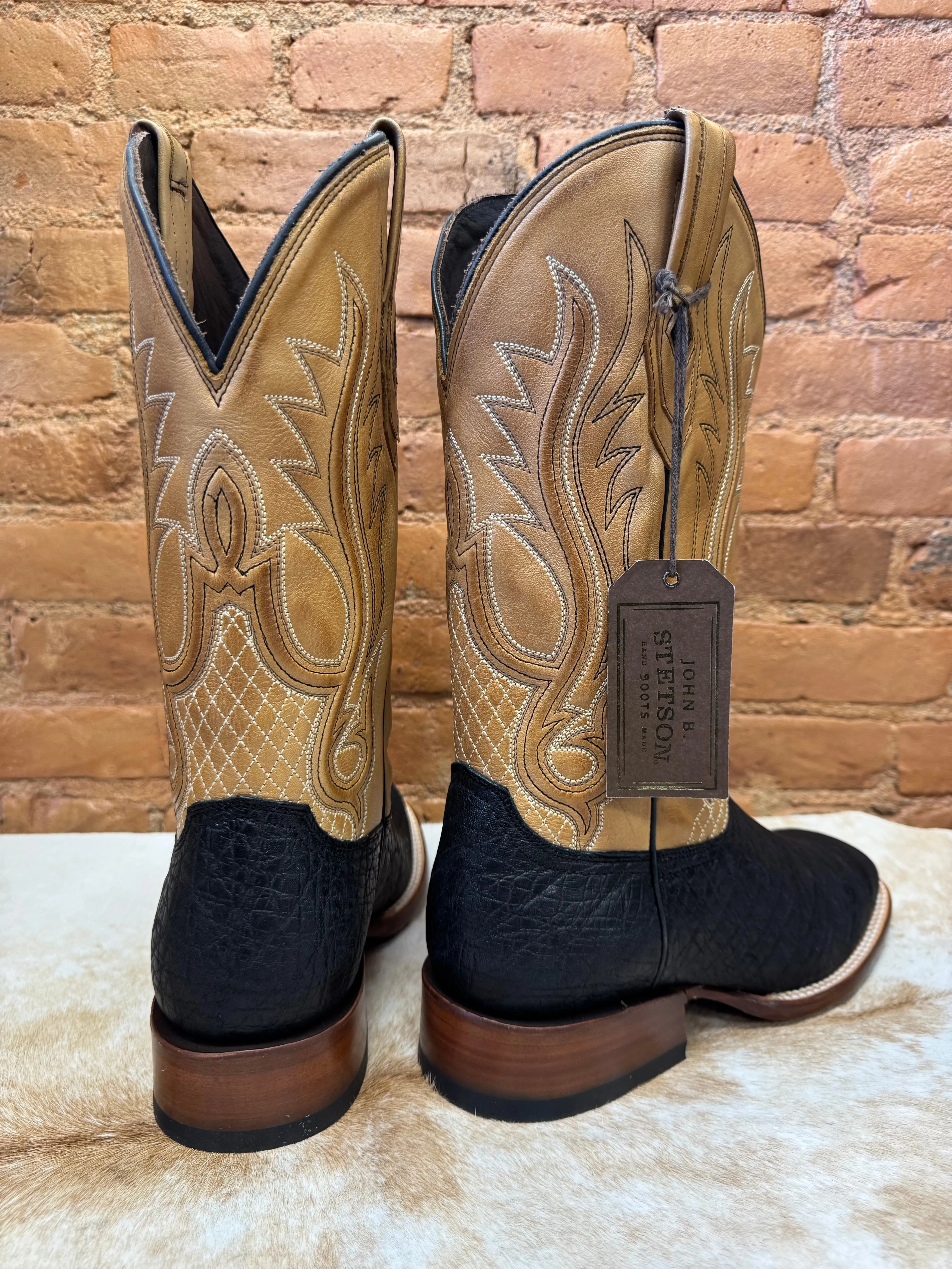 Stetson Men's Black Thunder Genuine Elephant Square Toe Cowboy Boots 1852-0700 Tokyo Mode