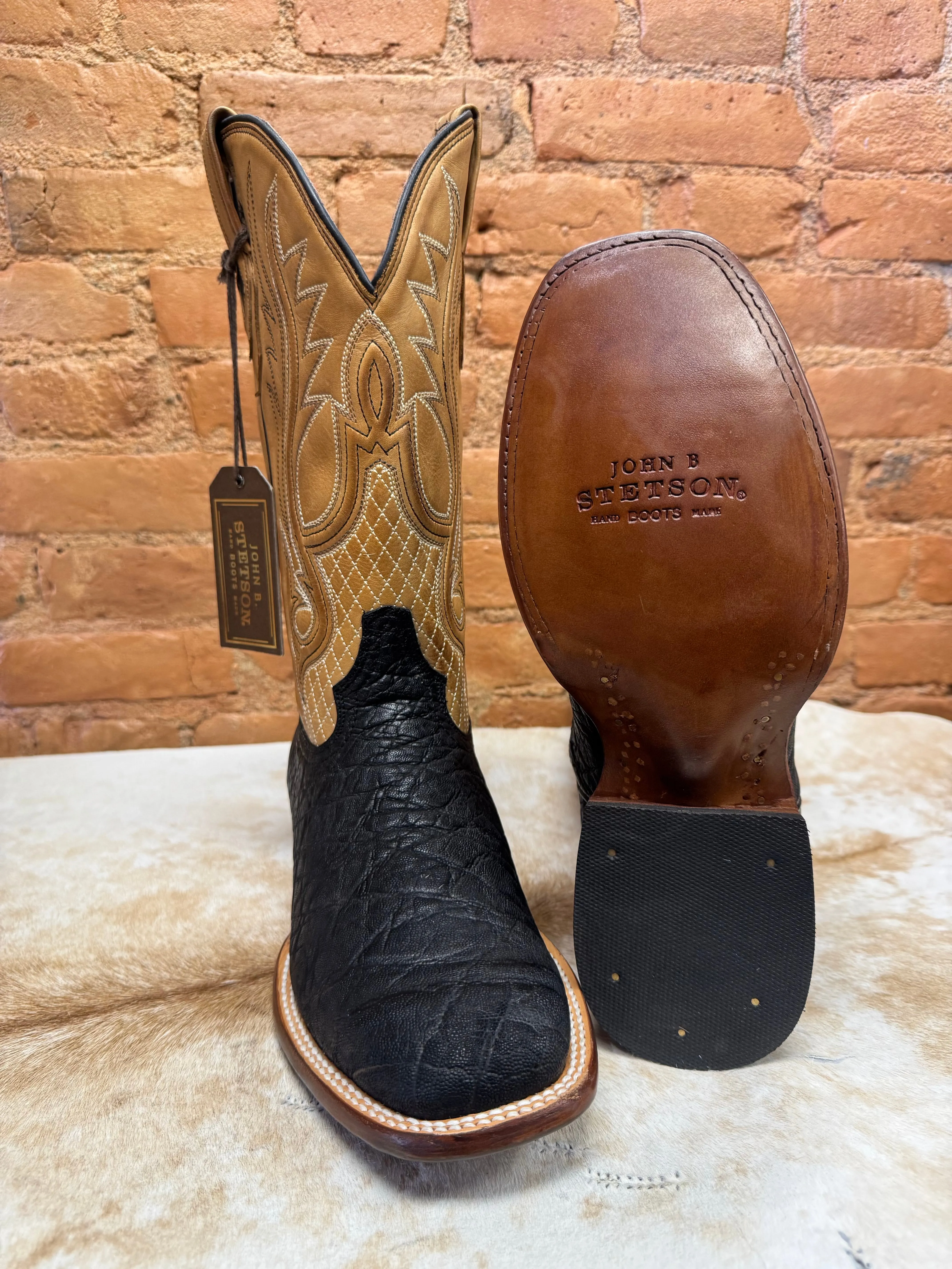 Stetson Men's Black Thunder Genuine Elephant Square Toe Cowboy Boots 1852-0700 NYC Street