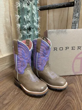 Luxury Edge Toe Protection Roper Girl's Light Purple & Marbled Tan Square Toe Cowboy Boots 9991-0403