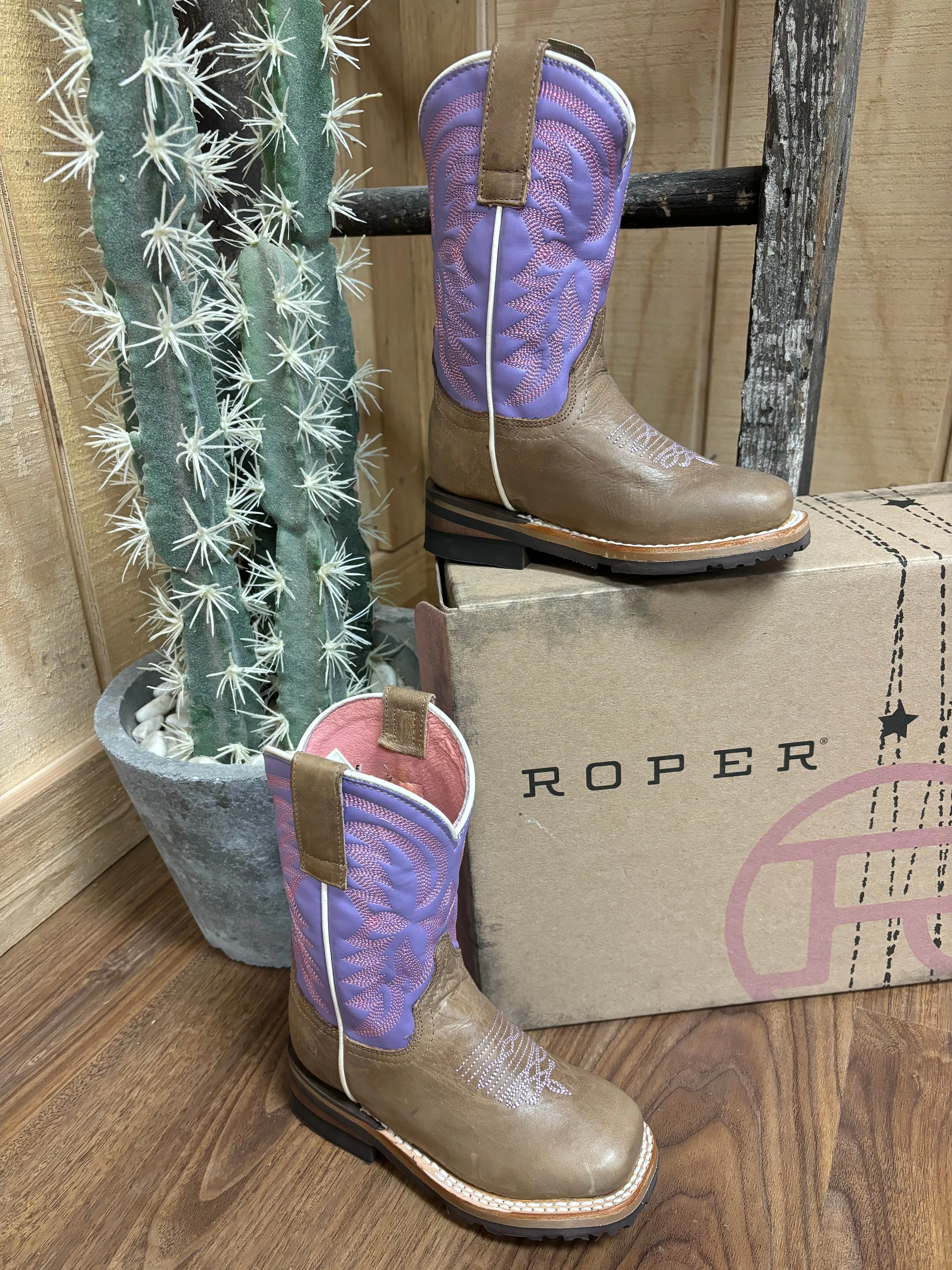 Roper Girl's Light Purple & Marbled Tan Square Toe Cowboy Boots 9991-0403 Practical Choice Active Adventures