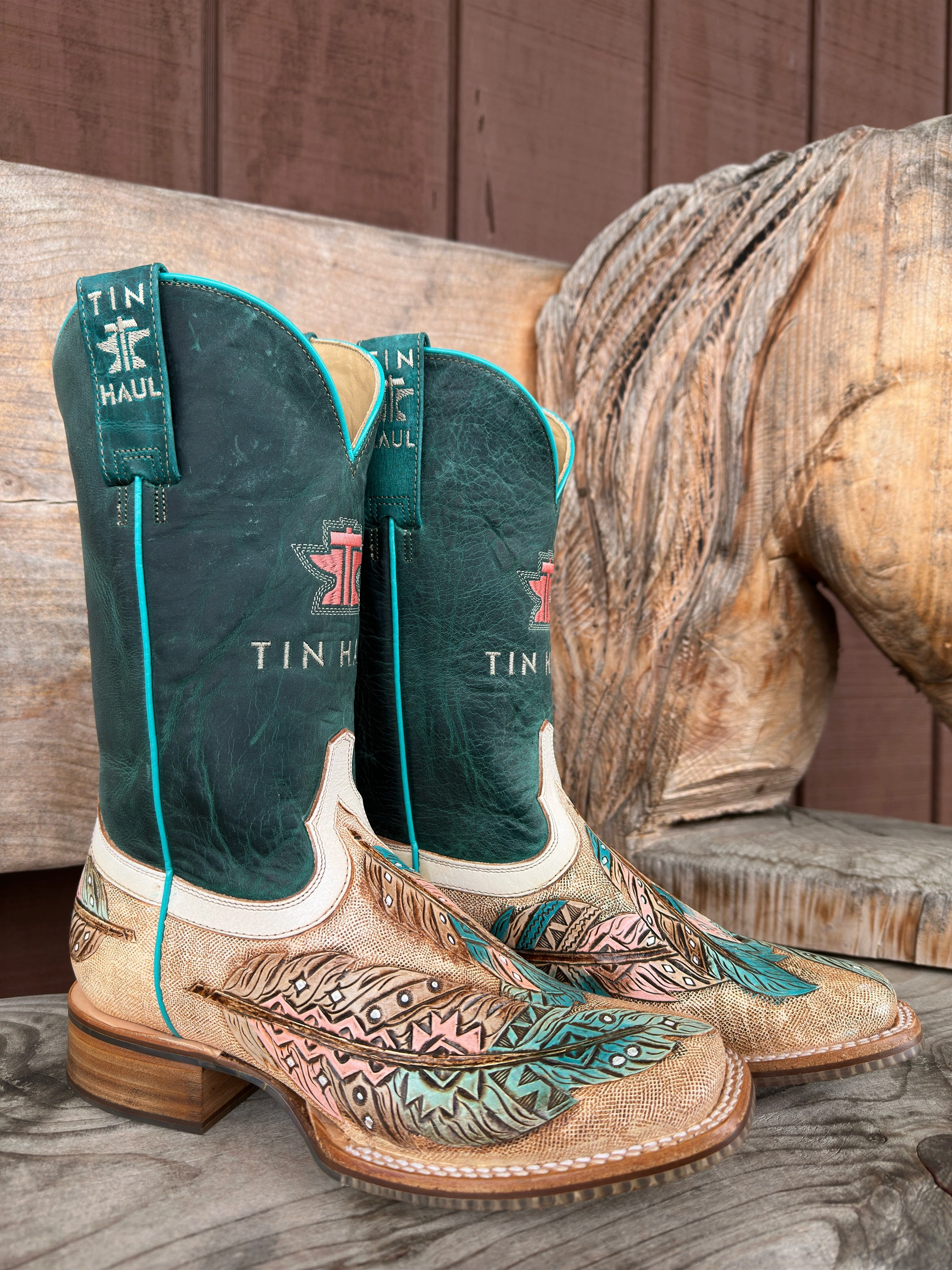 Trail Ready Footwear Tin Haul Women's Birds of a Feather Square Toe Western Cowgirl Boots 0007-1541