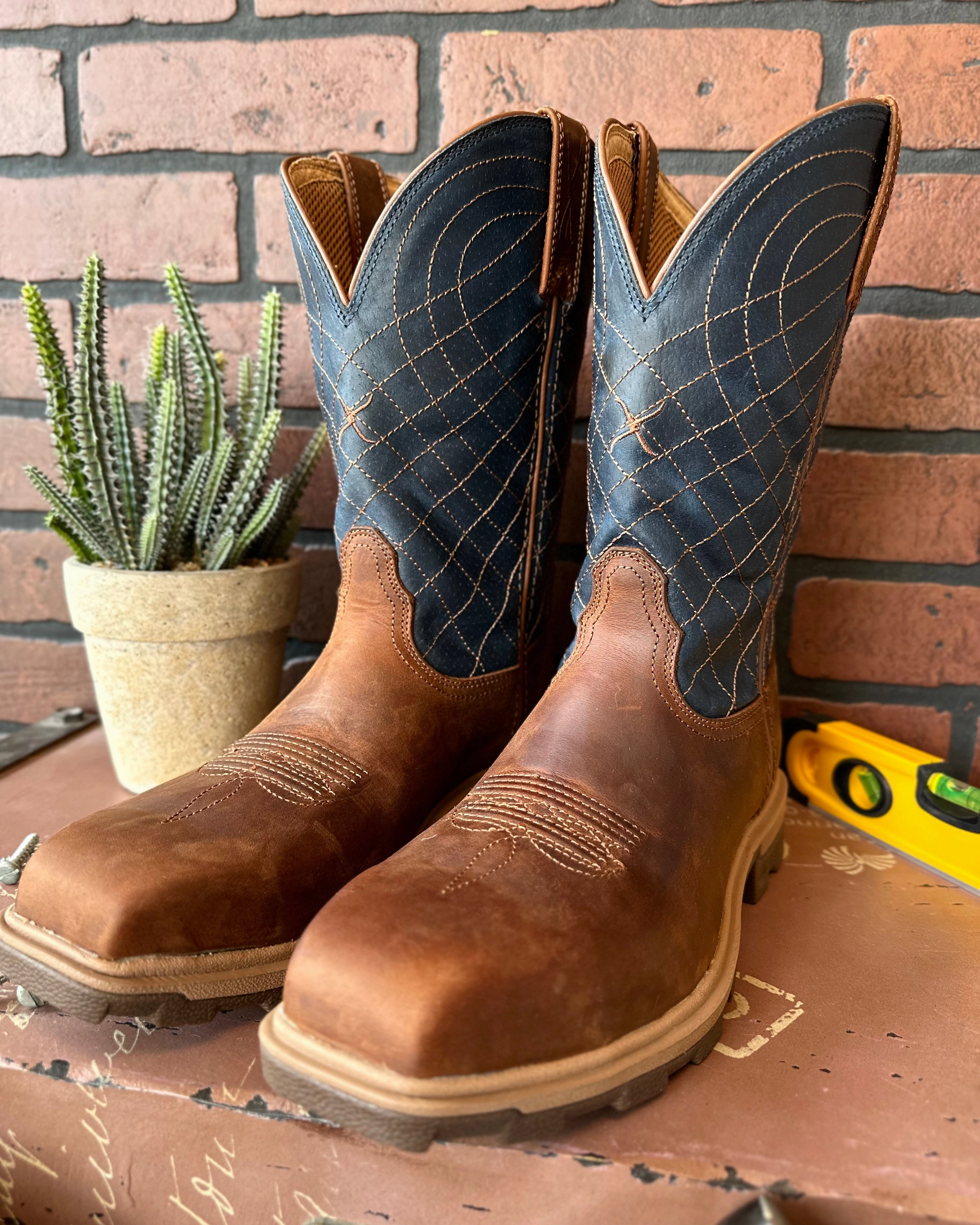 Adjustable Straps High-performance Twisted X Men's Brown & Blue Nano Safety Toe Western Work Boots MULN004