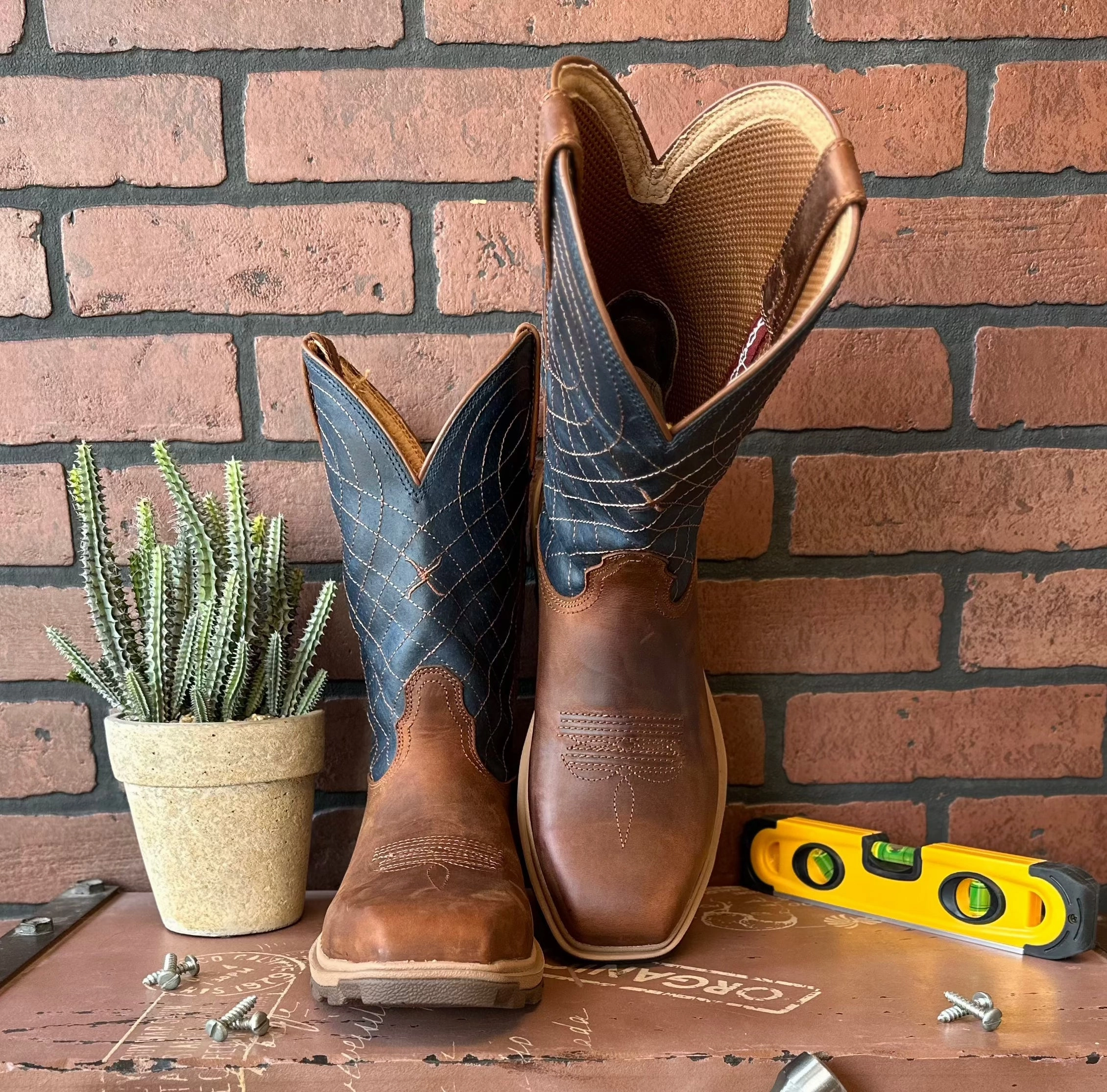 Comfort Step Twisted X Men's Brown & Blue Nano Safety Toe Western Work Boots MULN004