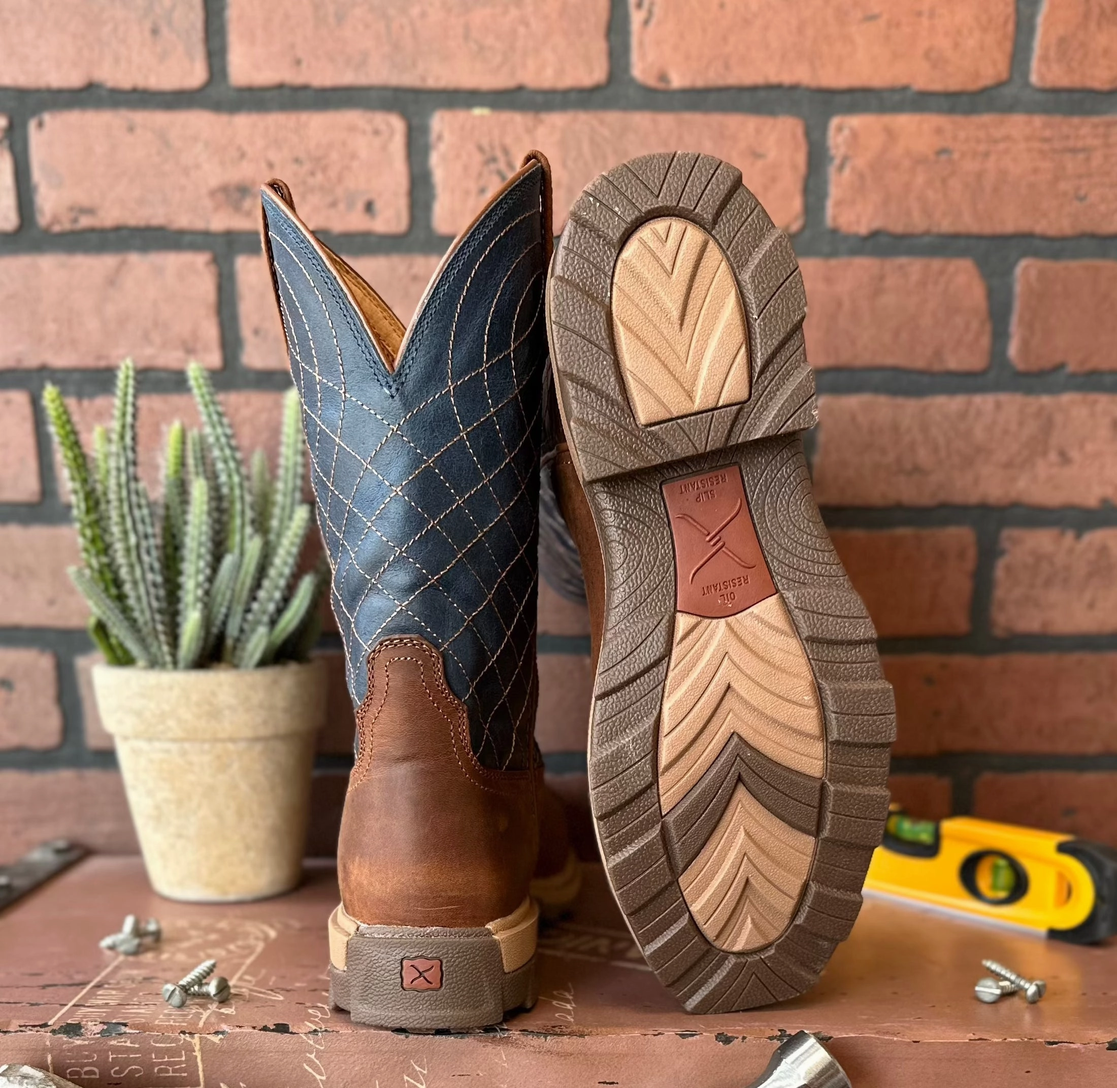 Trail Friendly Waterproof Feature Twisted X Men's Brown & Blue Nano Safety Toe Western Work Boots MULN004