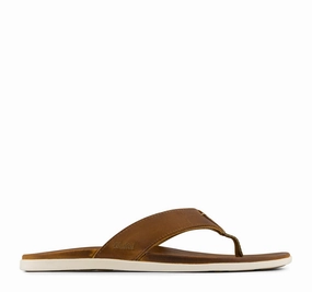 Mule Style Smooth Surface Olukai Nalukai Leather Sandal in Fox