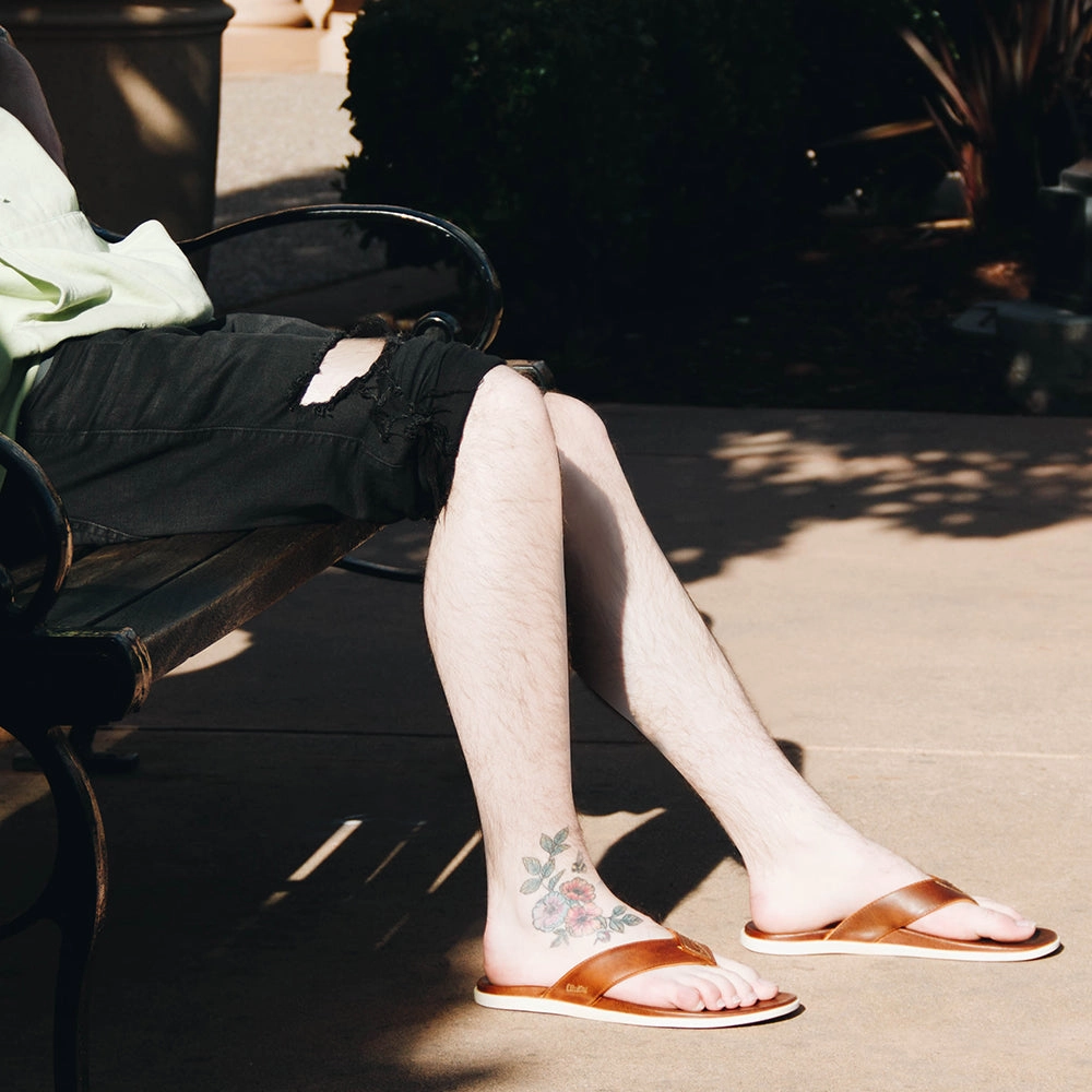 Olukai Nalukai Leather Sandal in Fox Body Align Cushioned Footbed