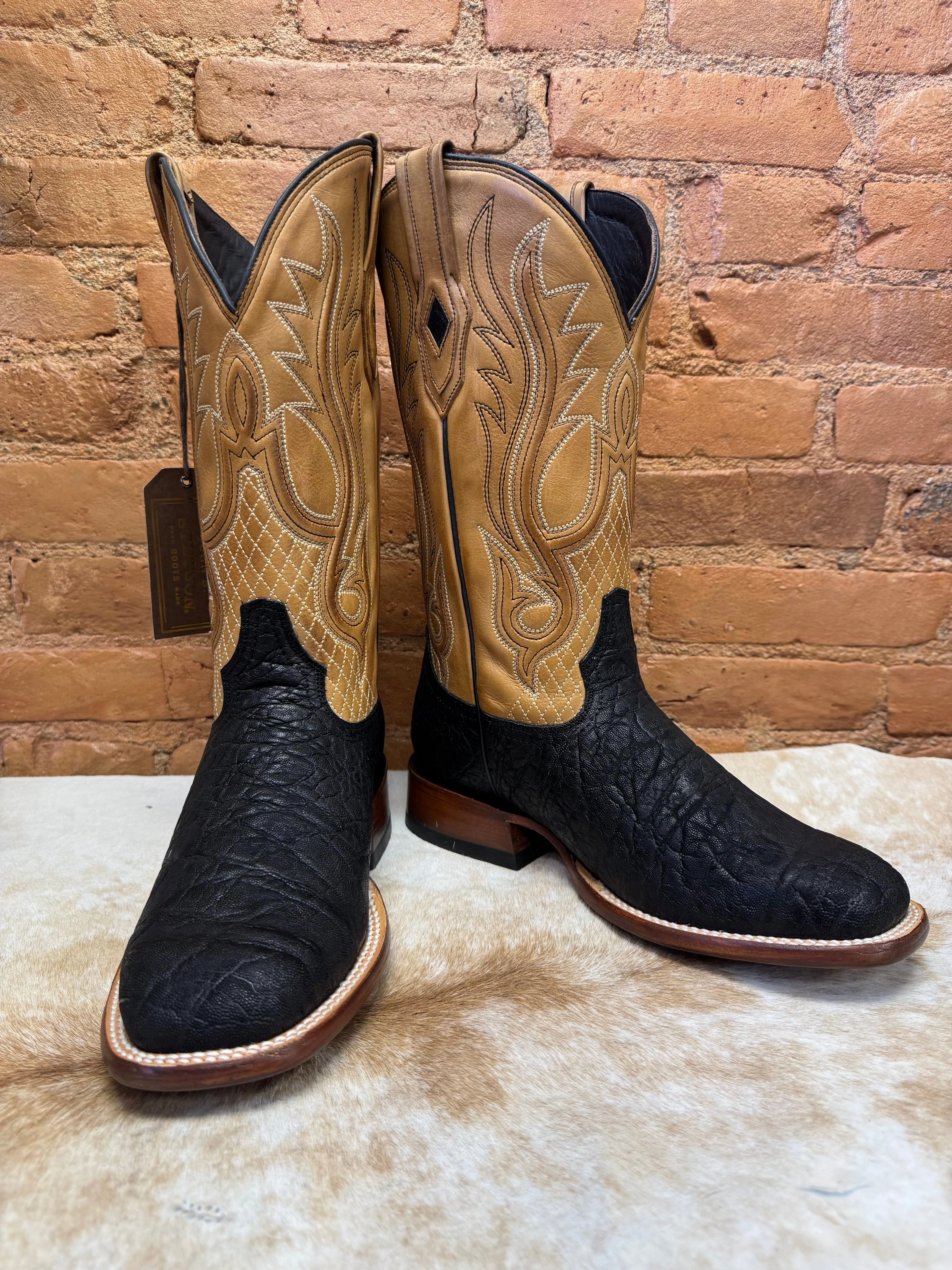 nylon Hybrid style Stetson Men's Black Thunder Genuine Elephant Square Toe Cowboy Boots 1852-0700