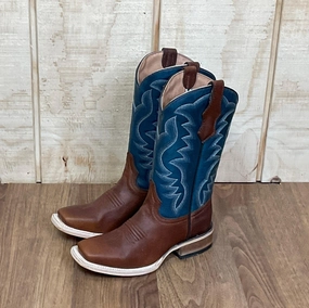 Paris Glow Circle G Teen Brown/Blue Embroidery Shaft Square Toe Boots J7103