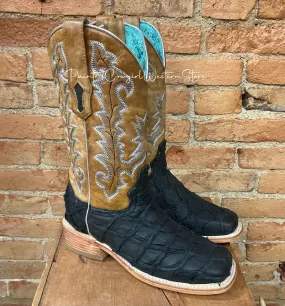 Reinforced Heel Counter Corral Womens Black Big Bass Pirarucu with Golden Sand Top Square Toe Boots A4204