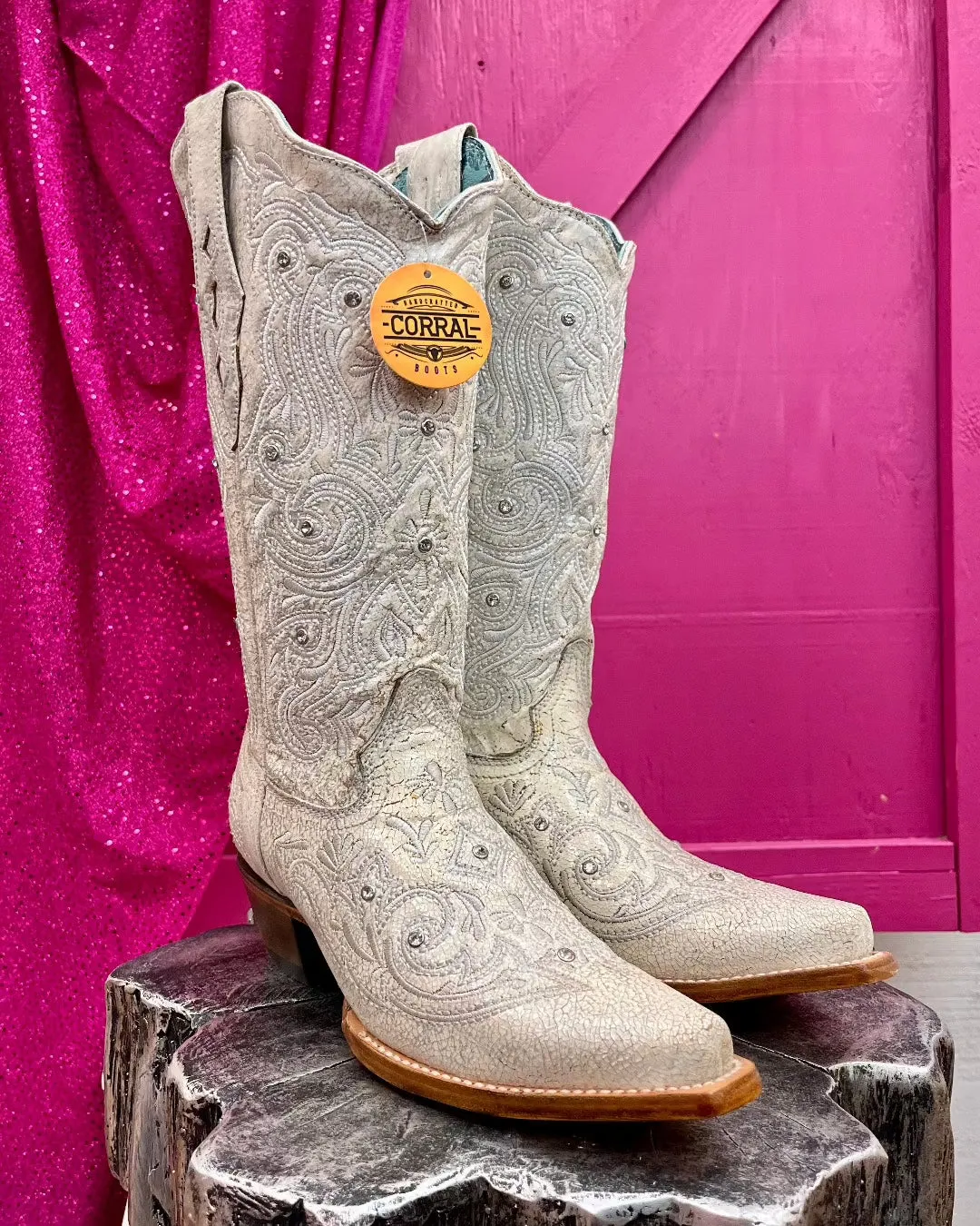 Corral Women's Bone White Crystal Overlay Snip Toe Cowgirl Boots Z5123 Timeless Appeal Knit Top