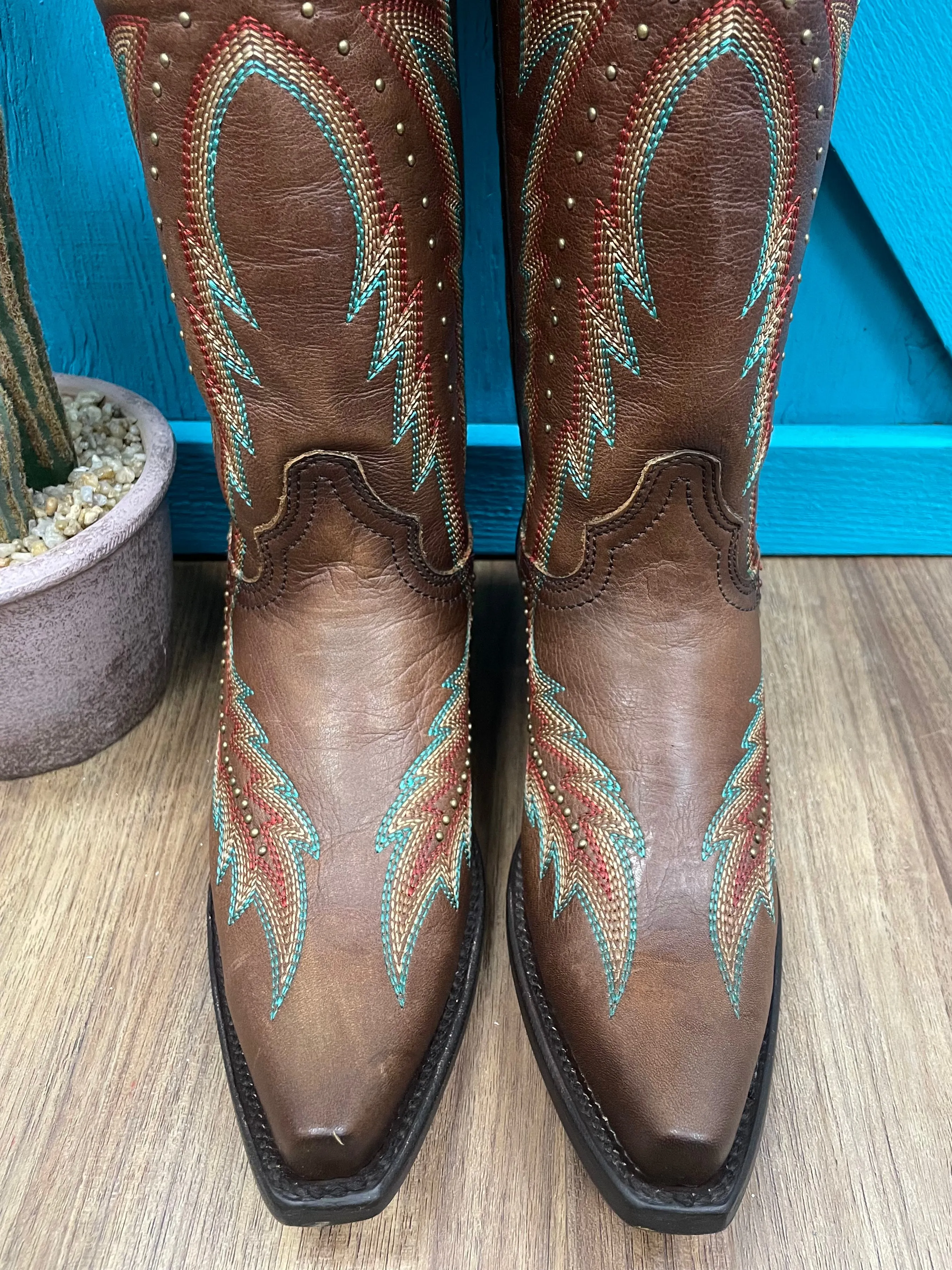 Corral Women's Brown Embroidery Stud Tall Cowgirl Boots C4068 Multi   Purpose