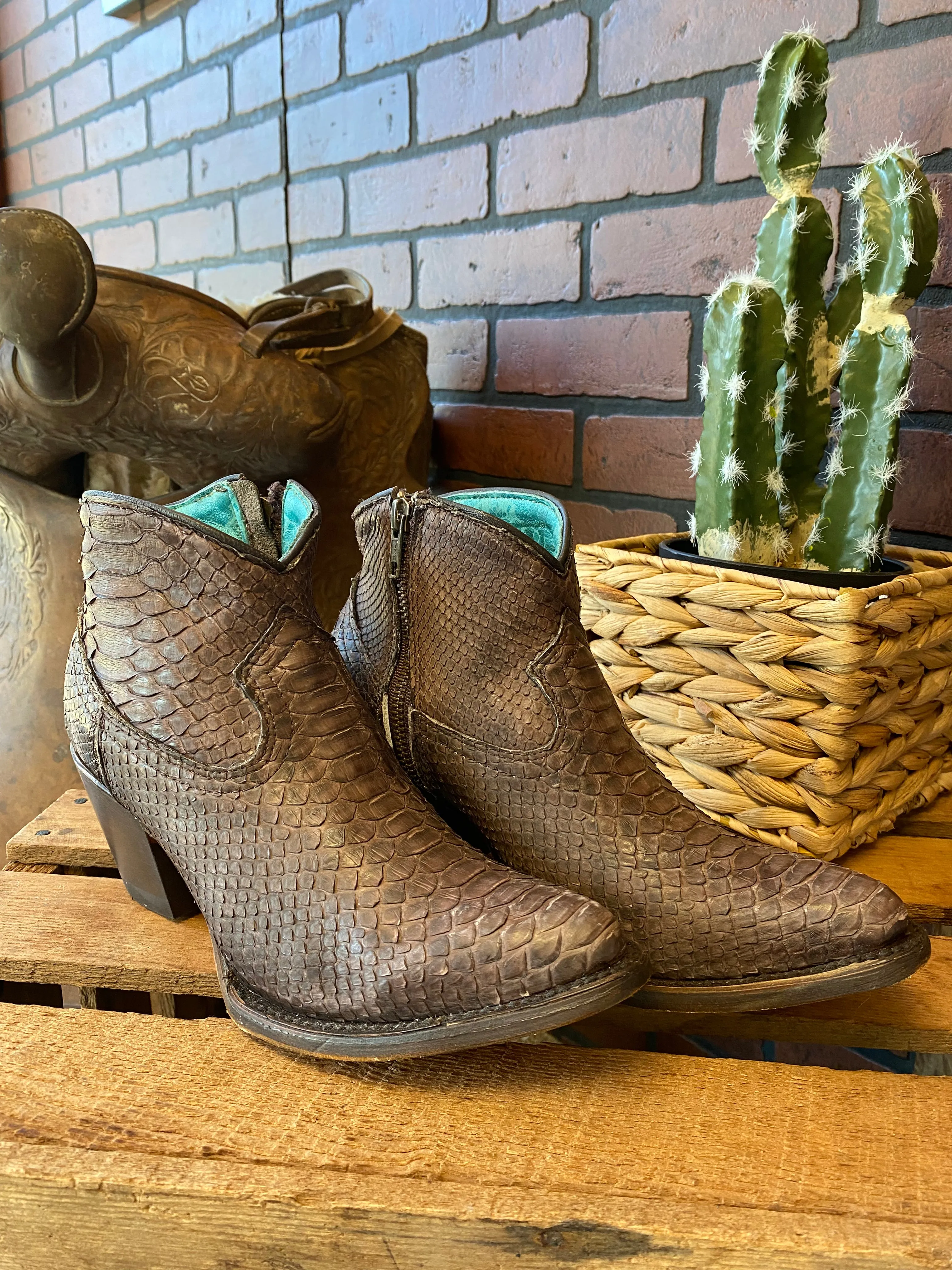 Classic Style Corral Women's Chocolate Python J Toe Bootie A4325