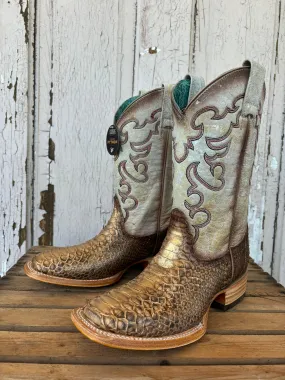 Corral Women's Taupe & Beige Python Embroidered Square Toe Cowgirl Boots B5507 Leather Comfort