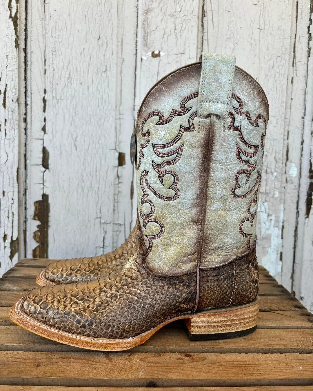 Corral Women's Taupe & Beige Python Embroidered Square Toe Cowgirl Boots B5507 Horse Riding