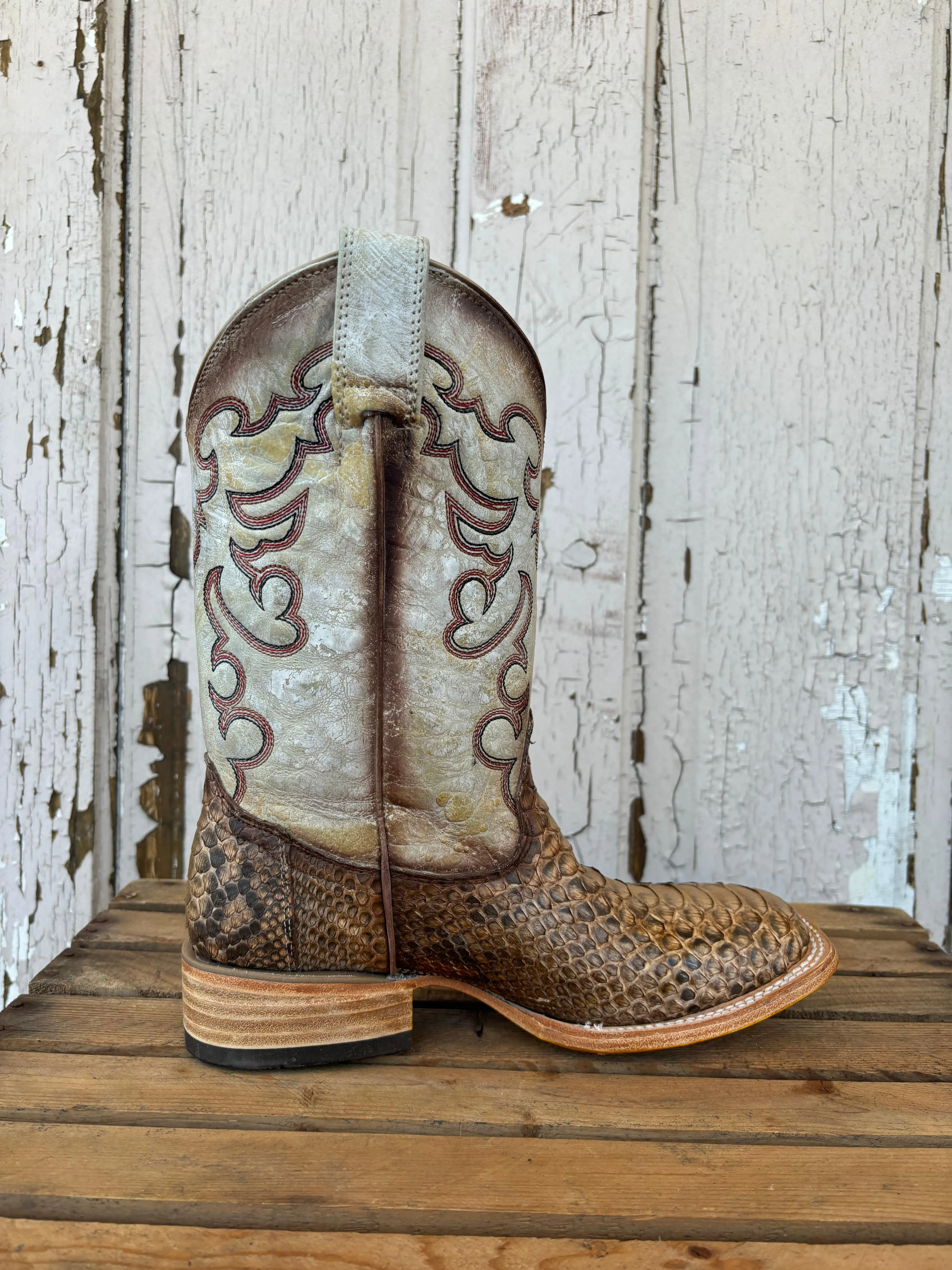 Corral Women's Taupe & Beige Python Embroidered Square Toe Cowgirl Boots B5507 Soft