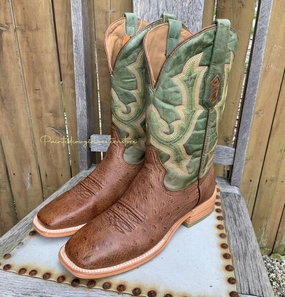 Corral Men's Orix Tan Smooth Ostrich & Green Top Square Toe Cowboy Boots A4145 Mountain use