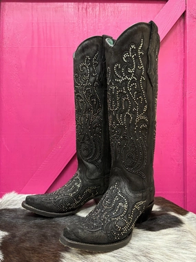 Corral Women's Black Overlay Crystal Studded Tall Cowgirl Boots C4097 Outdoor Purpose