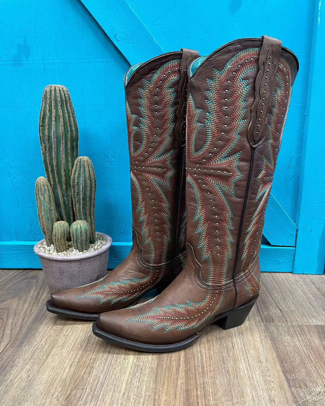 buckle Multi Purpose Corral Women's Brown Embroidery Stud Tall Cowgirl Boots C4068