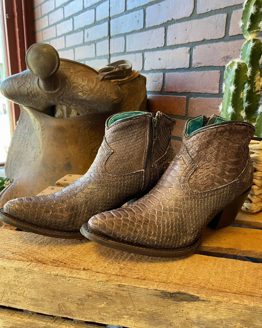 Tough Grip Classic Comfort Corral Women's Chocolate Python J Toe Bootie A4325