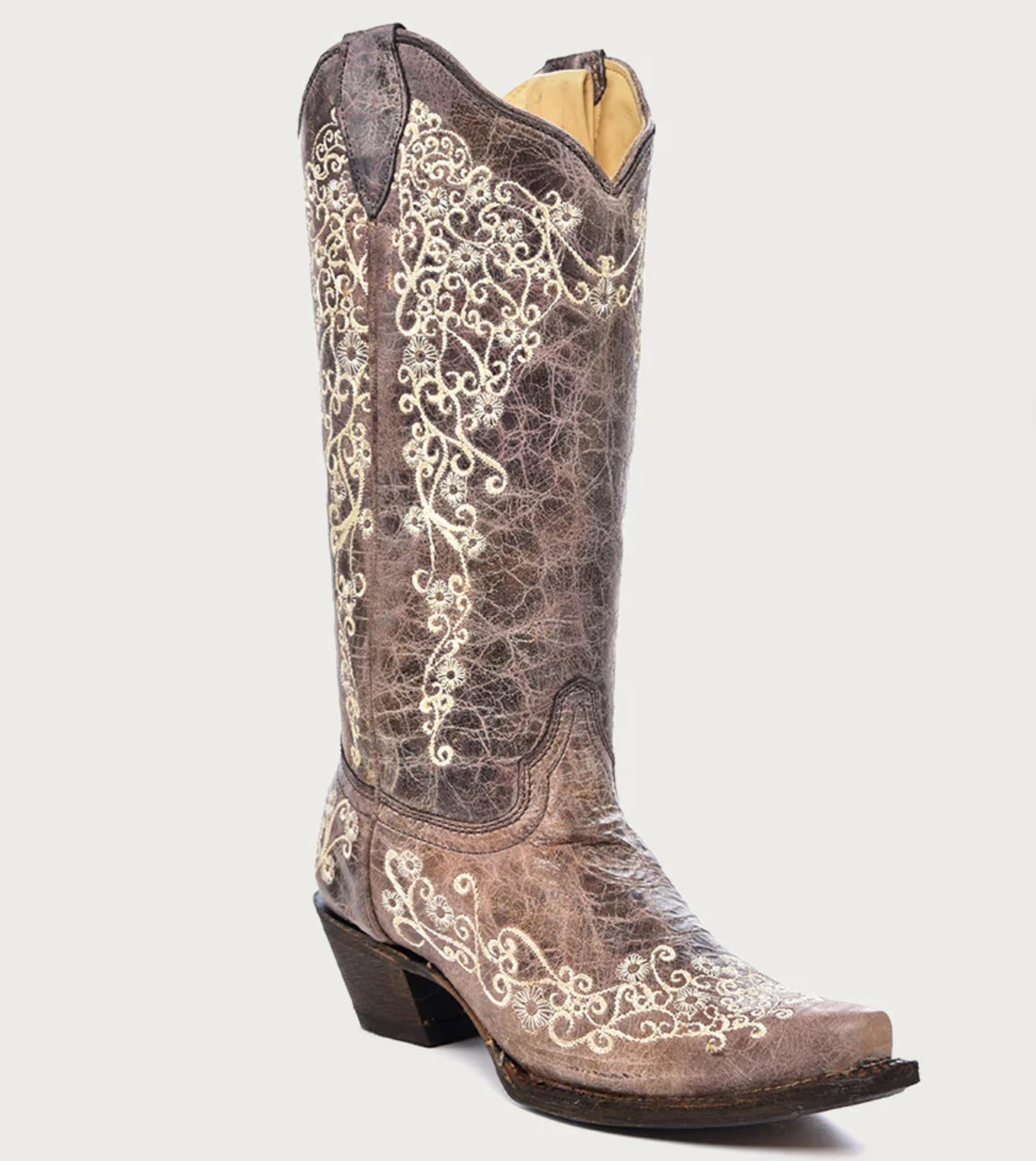 Construction Worker Anti-odor technology Corral Women's Crater & Bone Embroidered Snip Toe Cowgirl Boots A1094