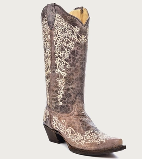 Corral Women's Crater & Bone Embroidered Snip Toe Cowgirl Boots A1094 Outdoor Lifestyle Supportive sole