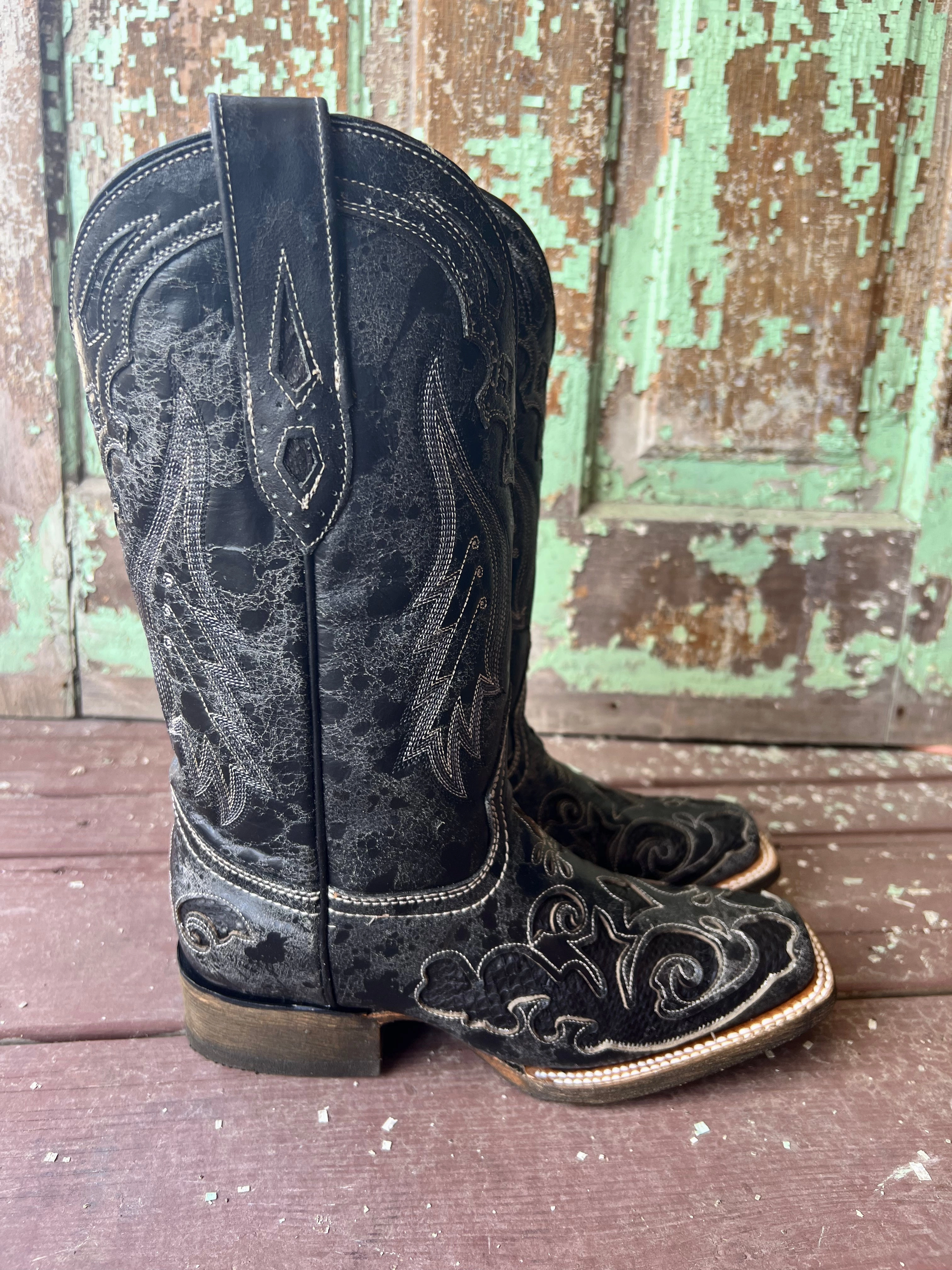 Corral Women's Distressed Black Snake Inlay Square Toe Western Boots A2402 Shock   Absorbing