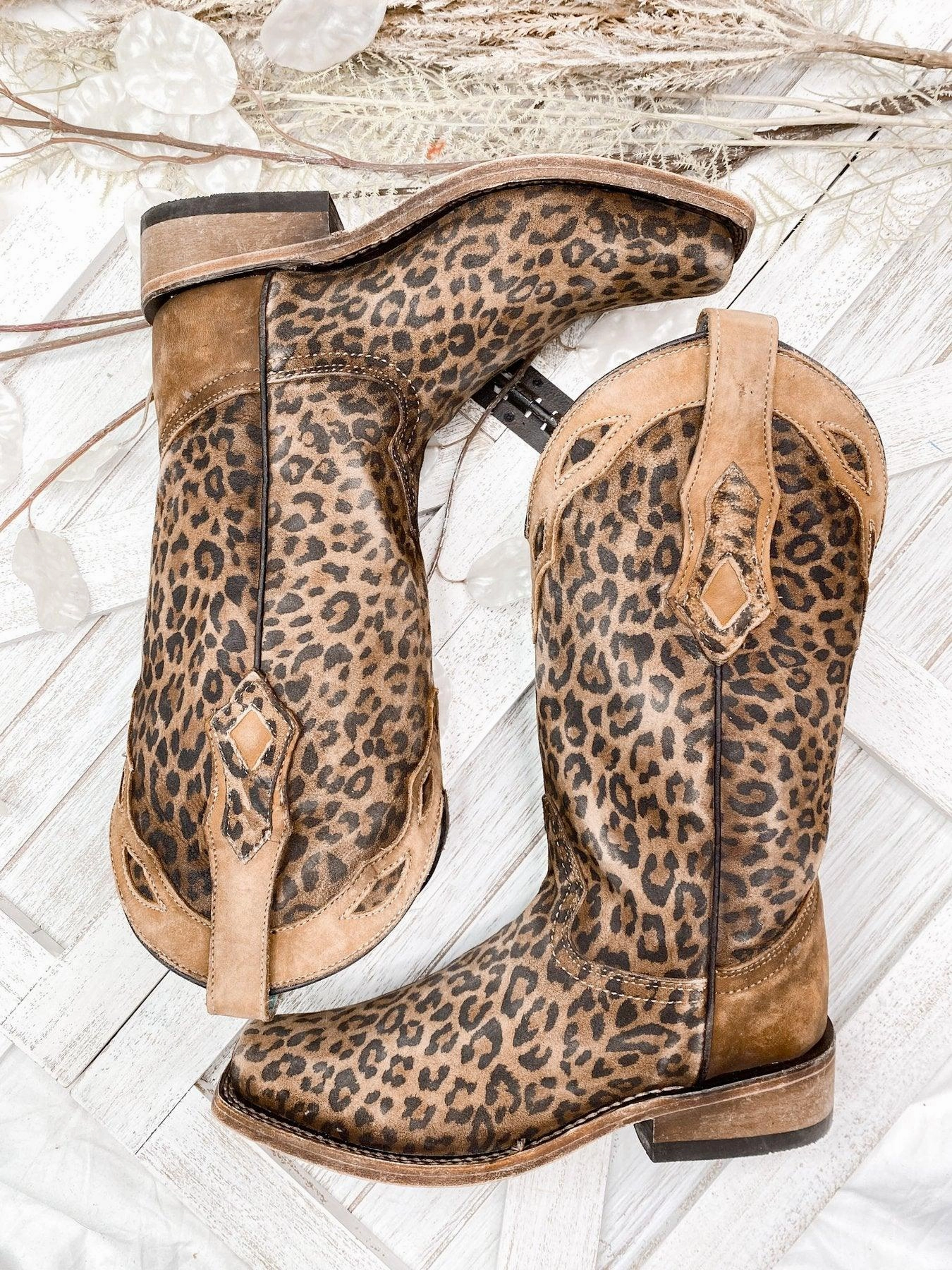 Corral Women's Leopard Print Square Toe Cowgirl Boots C3788 Minimal Silhouette