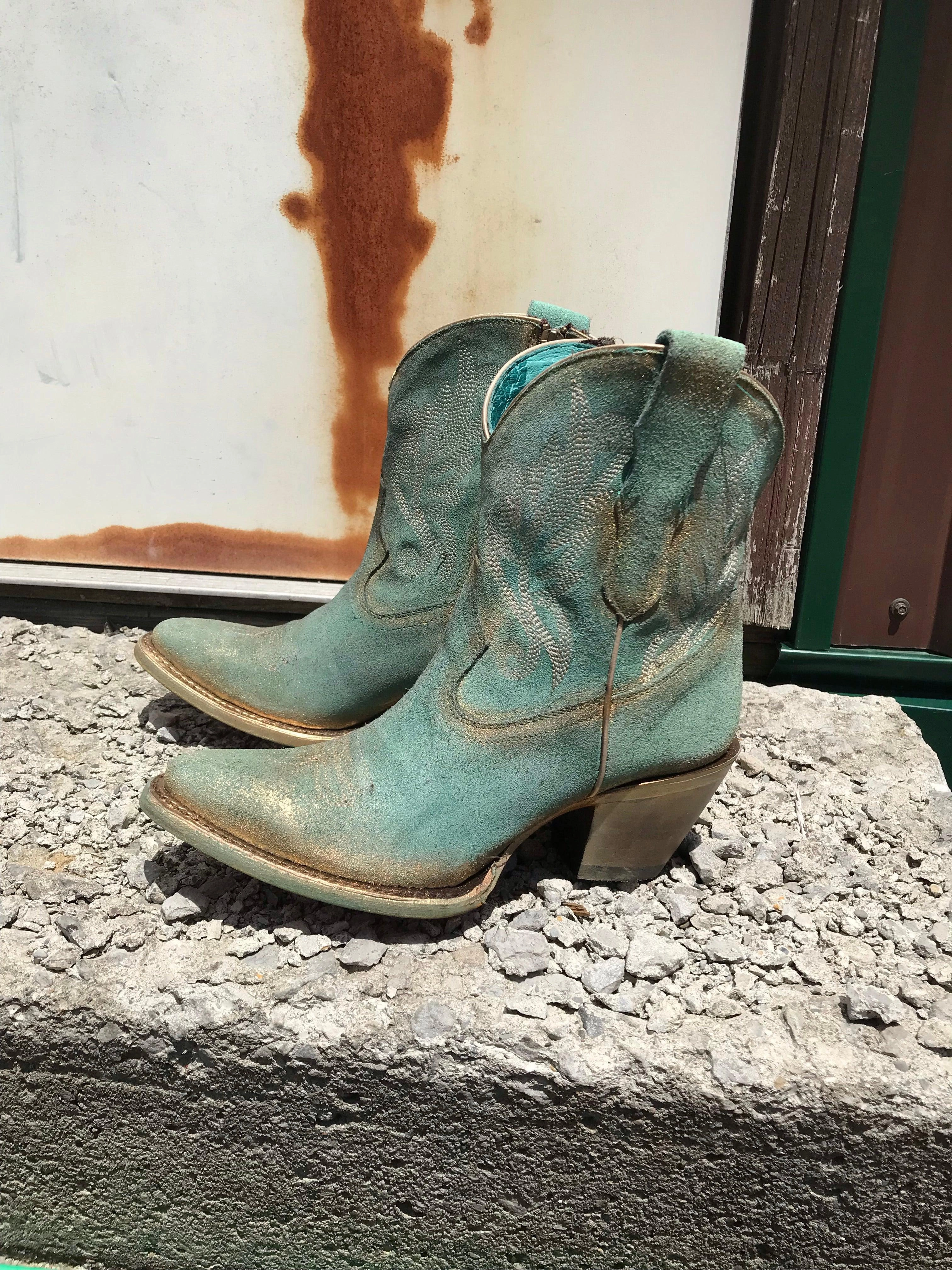 Tough Fit Premium Protection Corral Women's Mint J Toe Ankle Shortie Cowgirl Boots with Zipper A4256